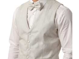 Ferrecci Mens PV400 - White Stripped with White Back Adjustable Vest Set