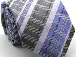 Mens Dads Classic Grey/Purple Striped Pattern Business Casual Necktie & Hanky Set VO-7