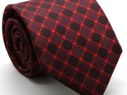 Mens Dads Classic Red Geometric Pattern Business Casual Necktie & Hanky Set W-6