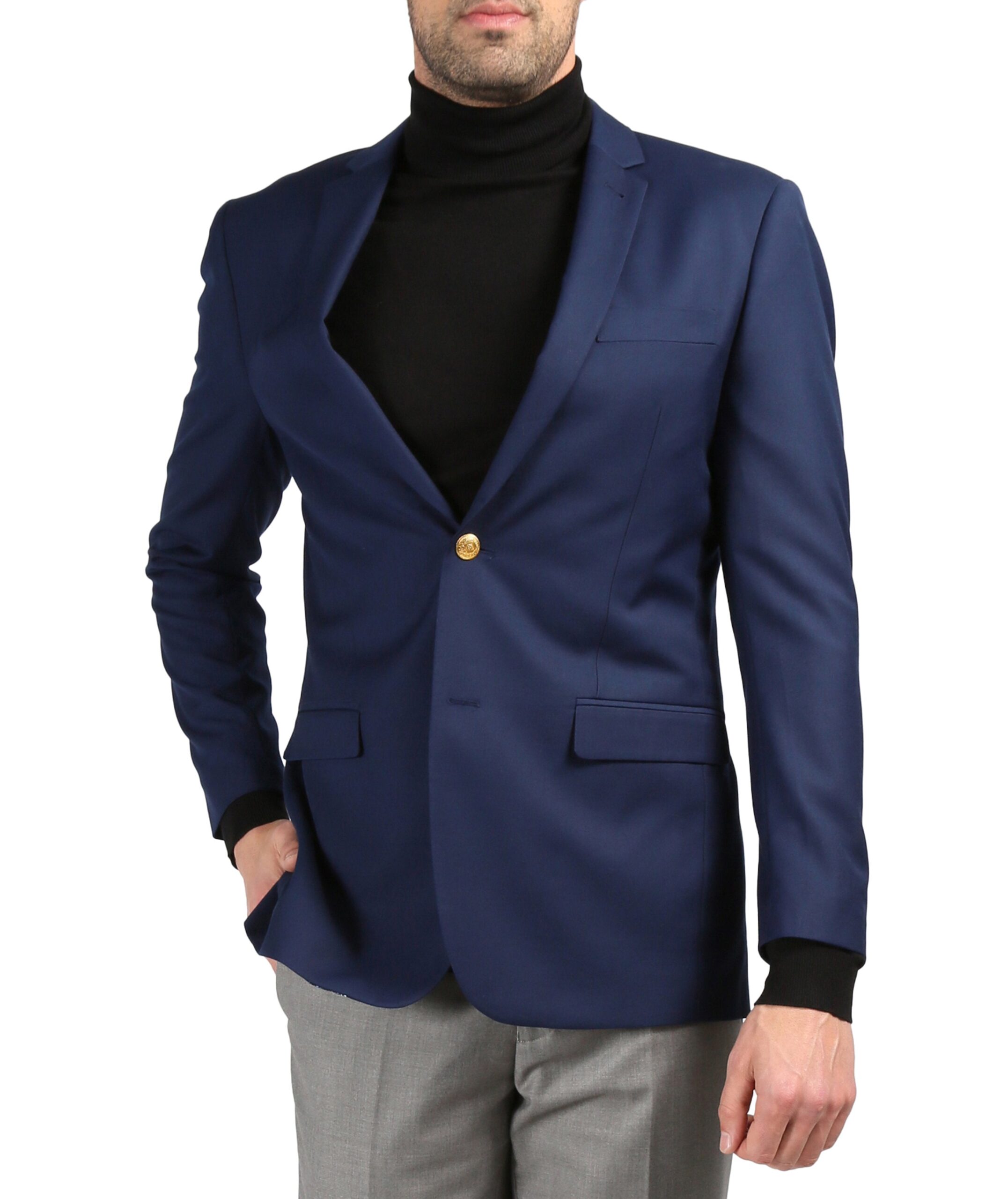 Men's Warwick Gold Button Slim Fit Navy Blazer - Image 5