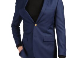 Men's Warwick Gold Button Slim Fit Navy Blazer