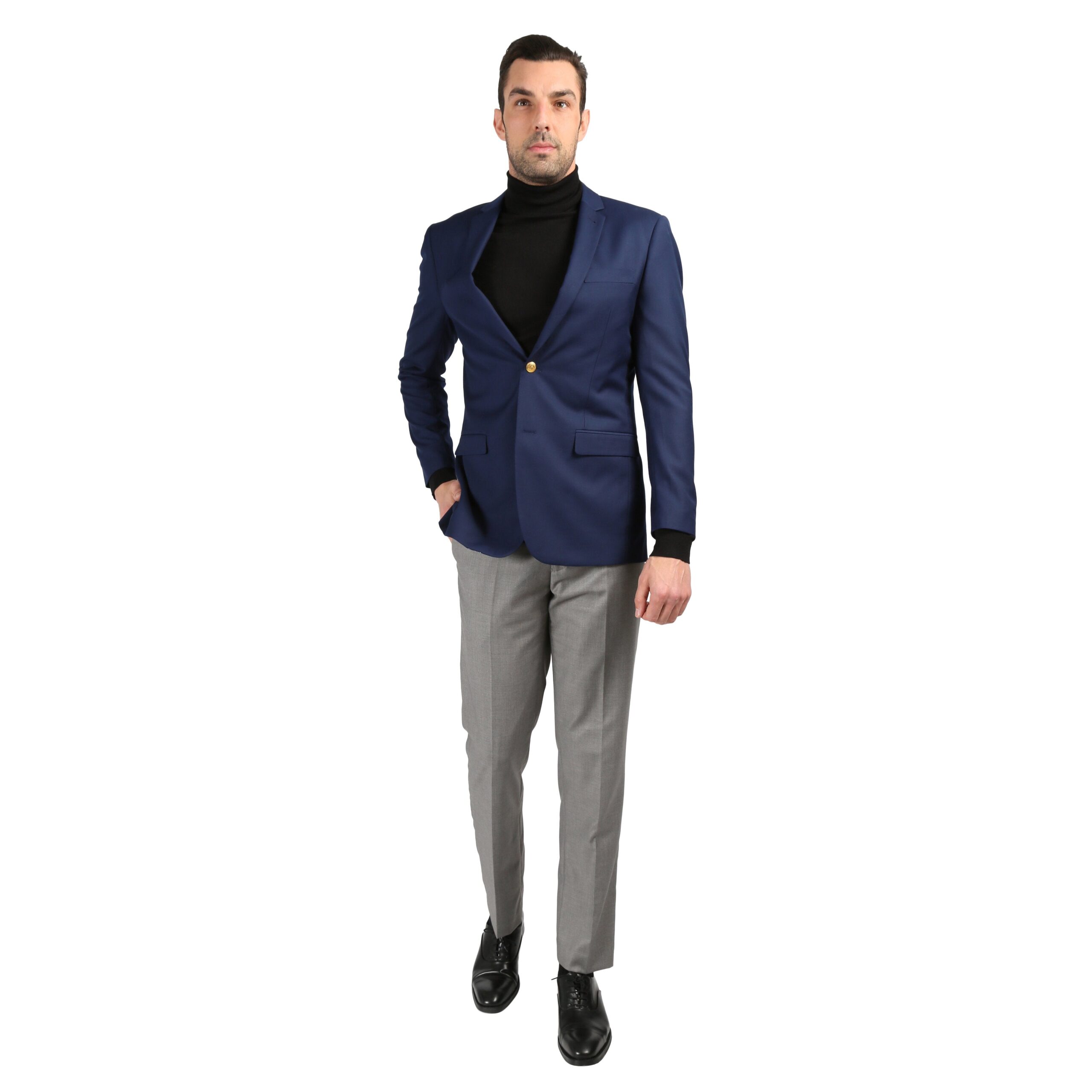 Men's Warwick Gold Button Slim Fit Navy Blazer - Image 4