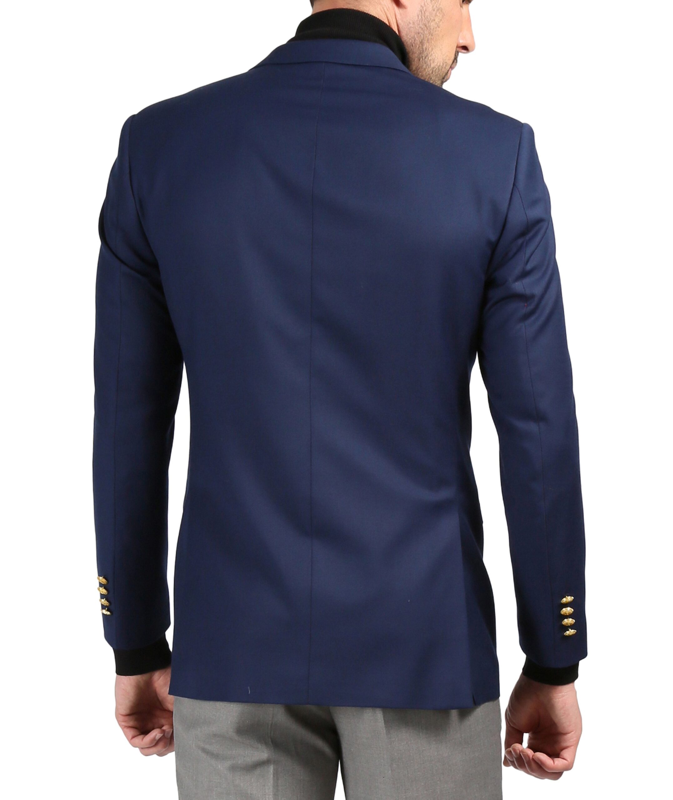 Men's Warwick Gold Button Slim Fit Navy Blazer - Image 3