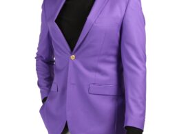 Men's Warwick Gold Button Slim Fit Purple Blazer