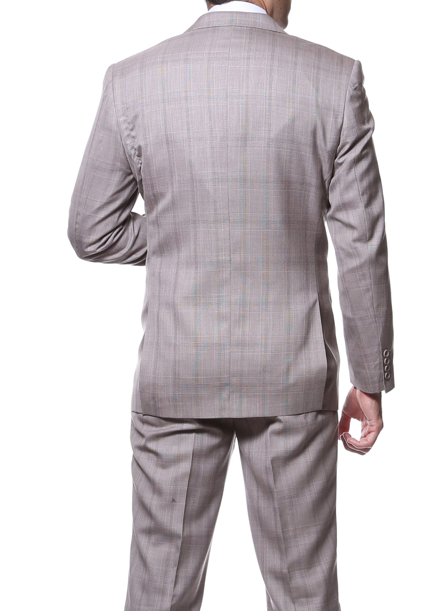 Zillo Sierra Tan 3pc Vested Slim Fit Plaid Suit - Image 3