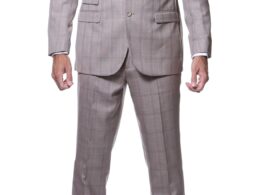 Zillo Sierra Tan 3pc Vested Slim Fit Plaid Suit
