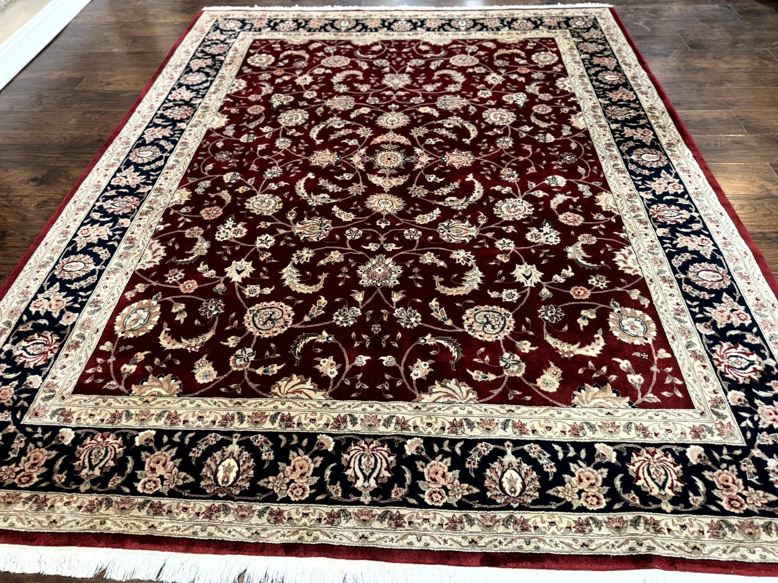 Maroon Persian Area Rug 8x10, Floral Allover, Pak Persian, Wool and Silk Highlights, Traditional Oriental Carpet