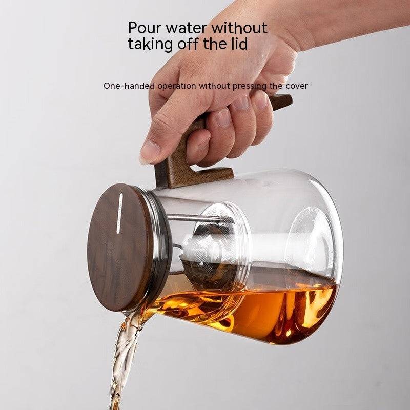 One-Click Filtering Walnut Full Glass Liner Teapot | Elegant Brewing Solution - Image 4