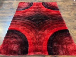 Red and Black Shag Rug 5x7, Pair A
