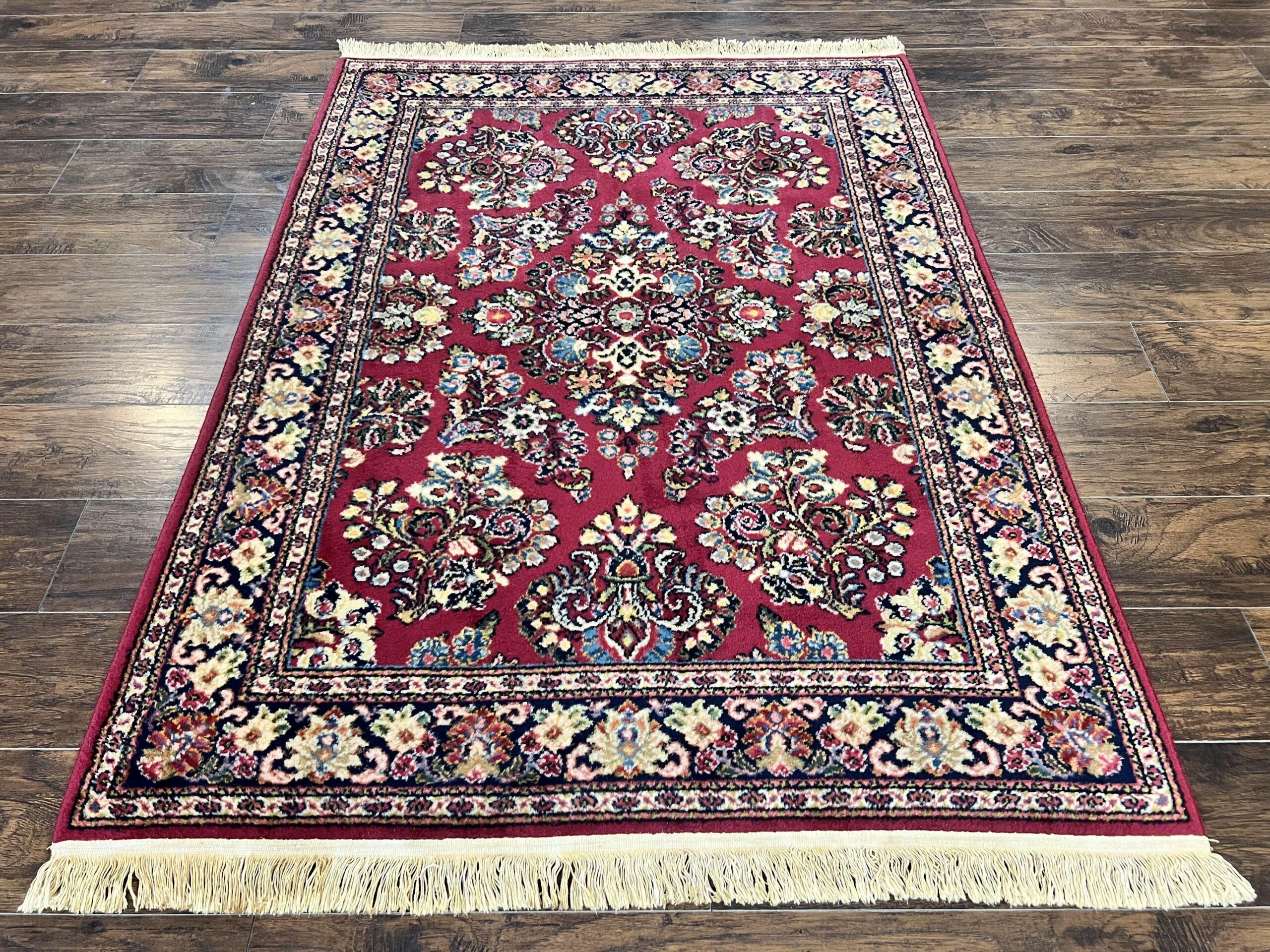 Karastan Rug 4.6 x 6 Lanamar Sarouk #5528, Red Wool Karastan Oriental Carpet, Discontinued, Antique, Wool Pile