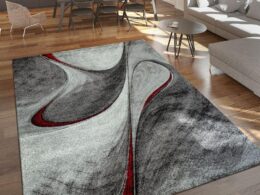 Abstract Living Room Rug Brilliance Collection - Grey Red Black