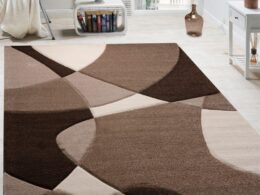 Area Rug Madeira Abstract Curved Pattern - Brown Beige