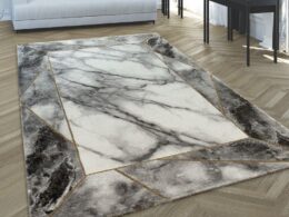 Area Rug Marble Pattern Hardwearing in Grey Gold Beige