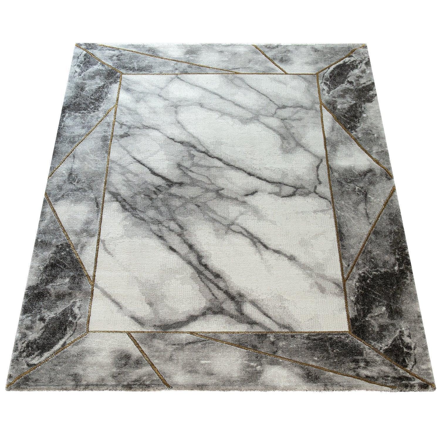 Area Rug Marble Pattern Hardwearing in Grey Gold Beige - Image 4