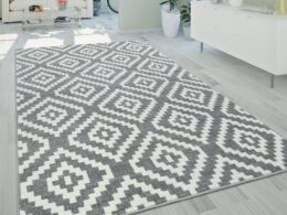 Area Rug Stella Moroccan Diamond Pattern - Pastel Grey White