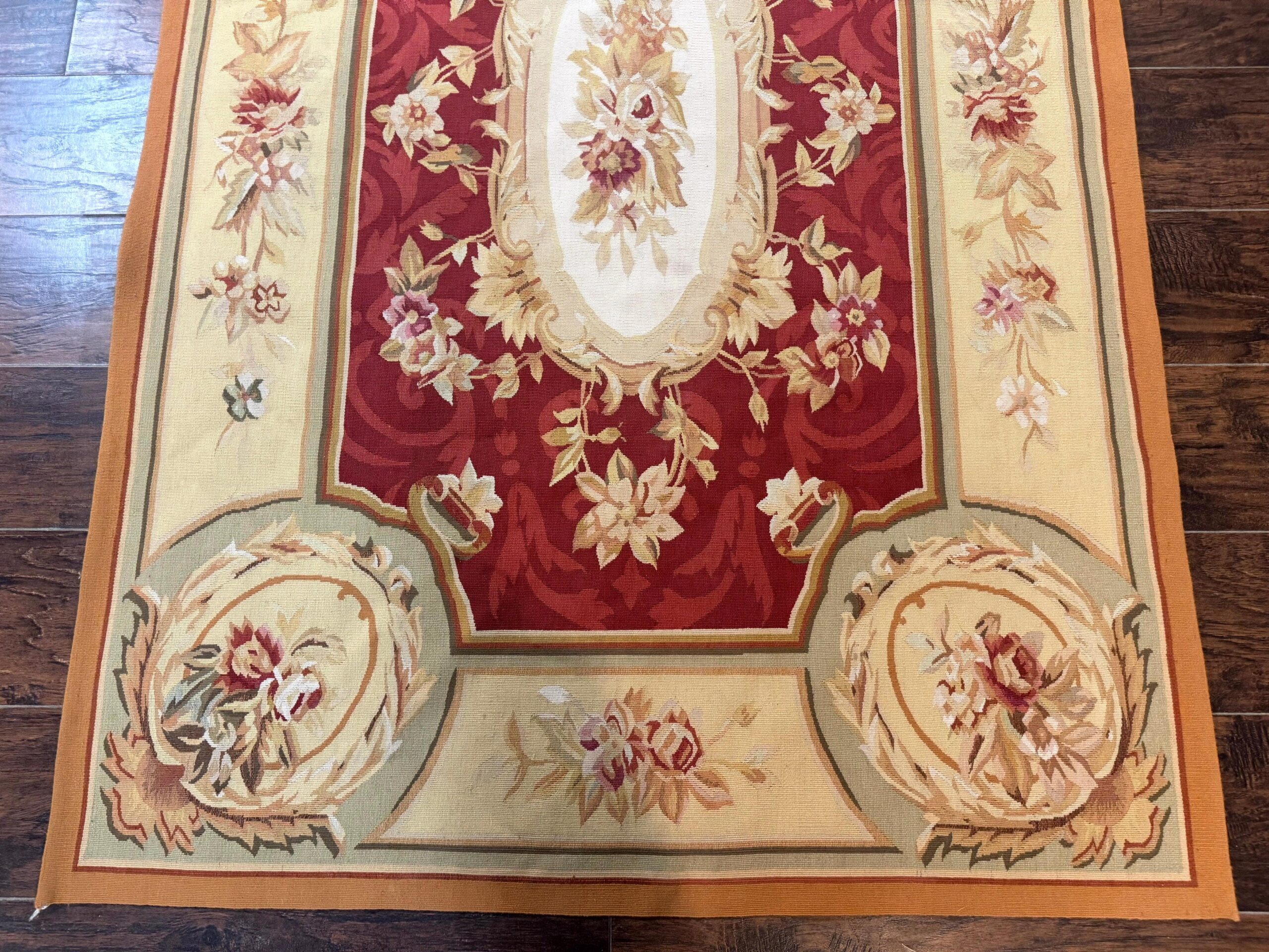 Aubusson Rug 4x6, Red, Floral, European Design, Vintage, Wool - Image 5