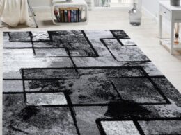 Black White Area Rug Montreal Abstract Paint Effect