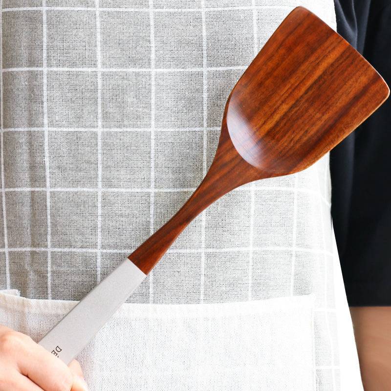 Teak Lacquer Kitchen Utensils | Japanese-Style Soup Spoon & Vegetable Shovel - Image 2