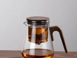 One-Click Filtering Walnut Full Glass Liner Teapot | Elegant Brewing Solution