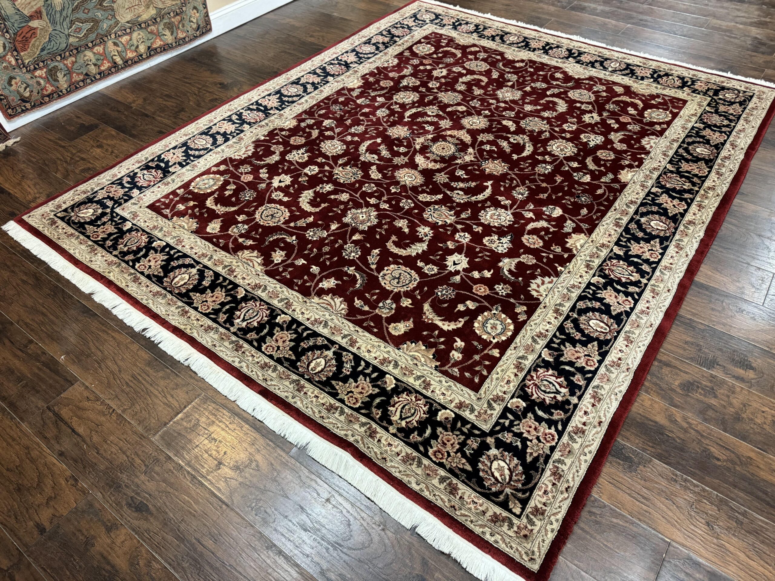 Maroon Persian Area Rug 8x10, Floral Allover, Pak Persian, Wool and Silk Highlights, Traditional Oriental Carpet - Image 2