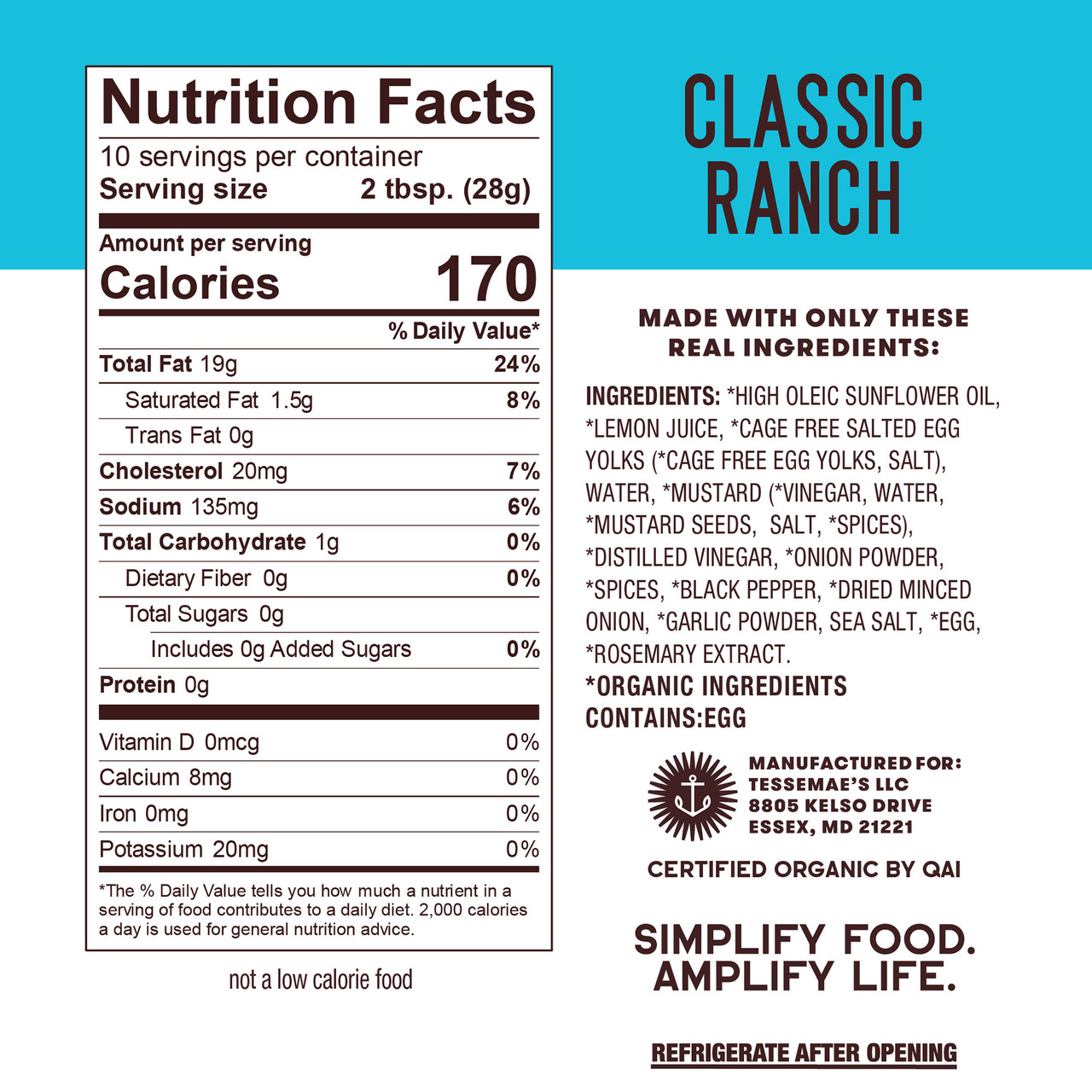 Tessemae's Pantry Organic Classic Ranch Dressing 10 oz (Pack of 6) - Image 6