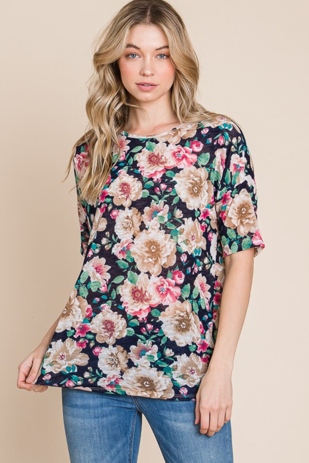 BOMBOM Floral Round Neck T-Shirt - Image 3