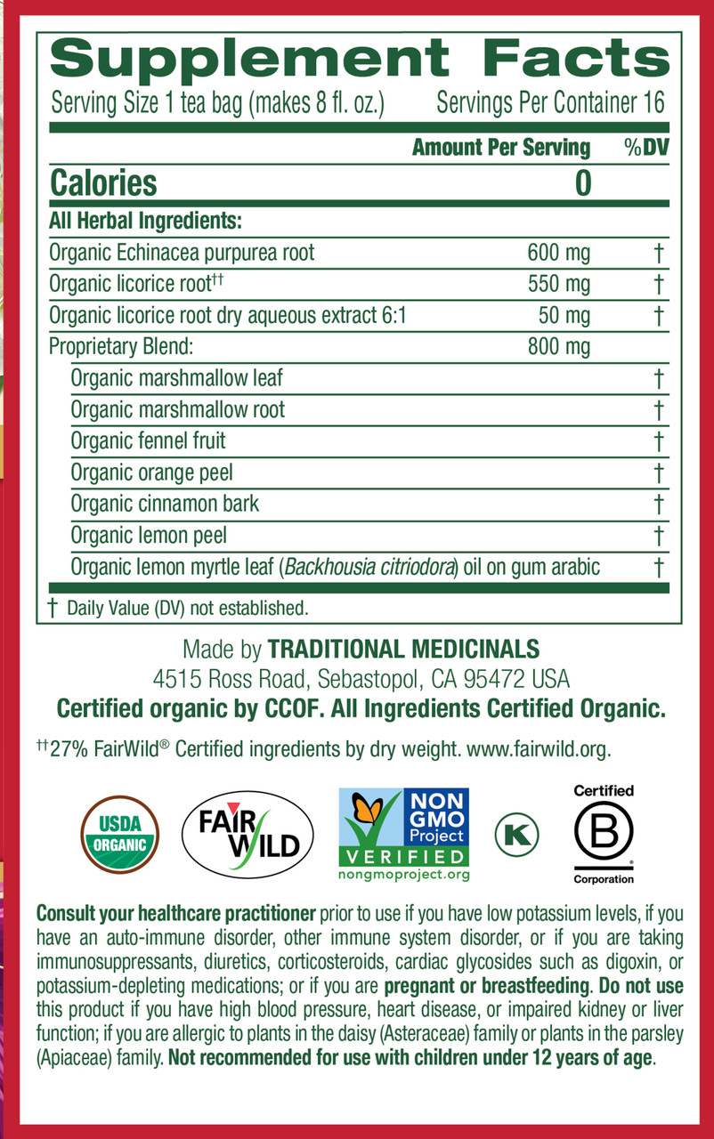 Traditional Medicinals Lemon Echinacea Throat Herb Tea (6x16 Bag) - Image 4