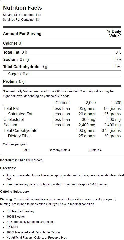 Buddha Teas Chaga Tea 18 Tea Bags (Pack of 6 Boxes) - Image 2