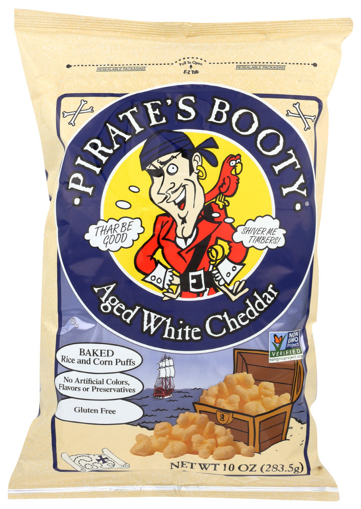 Pirate's Booty Non GMO Aged White Cheddar Corn Puffs 10 oz (Pack of 6)