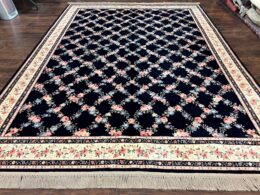 Karastan Rug 8' 8" x 12" Garden of Eden Collection Ebony Trellis #509/1270, Wool Pile Discontinued Vintage Karastan Carpet, Room Sized Rug