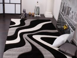 Designer Area Rug with Contour Cut and Modern Wave Pattern