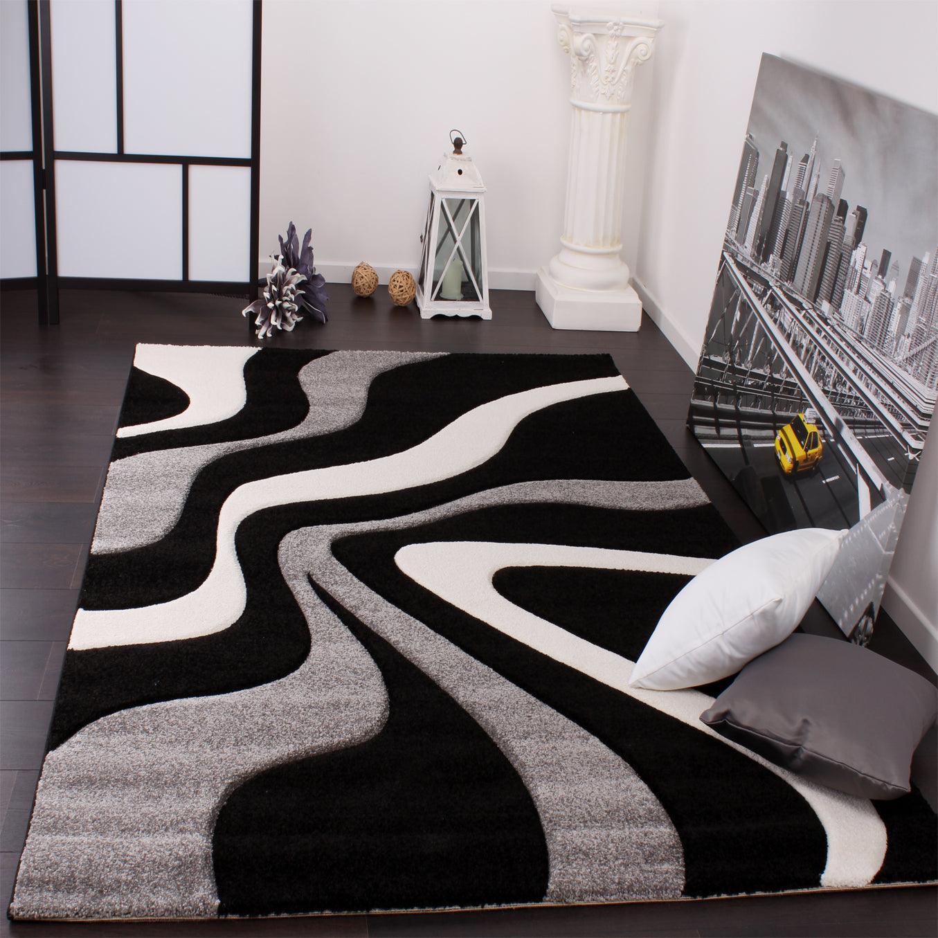 Designer Area Rug with Contour Cut and Modern Wave Pattern - Image 15