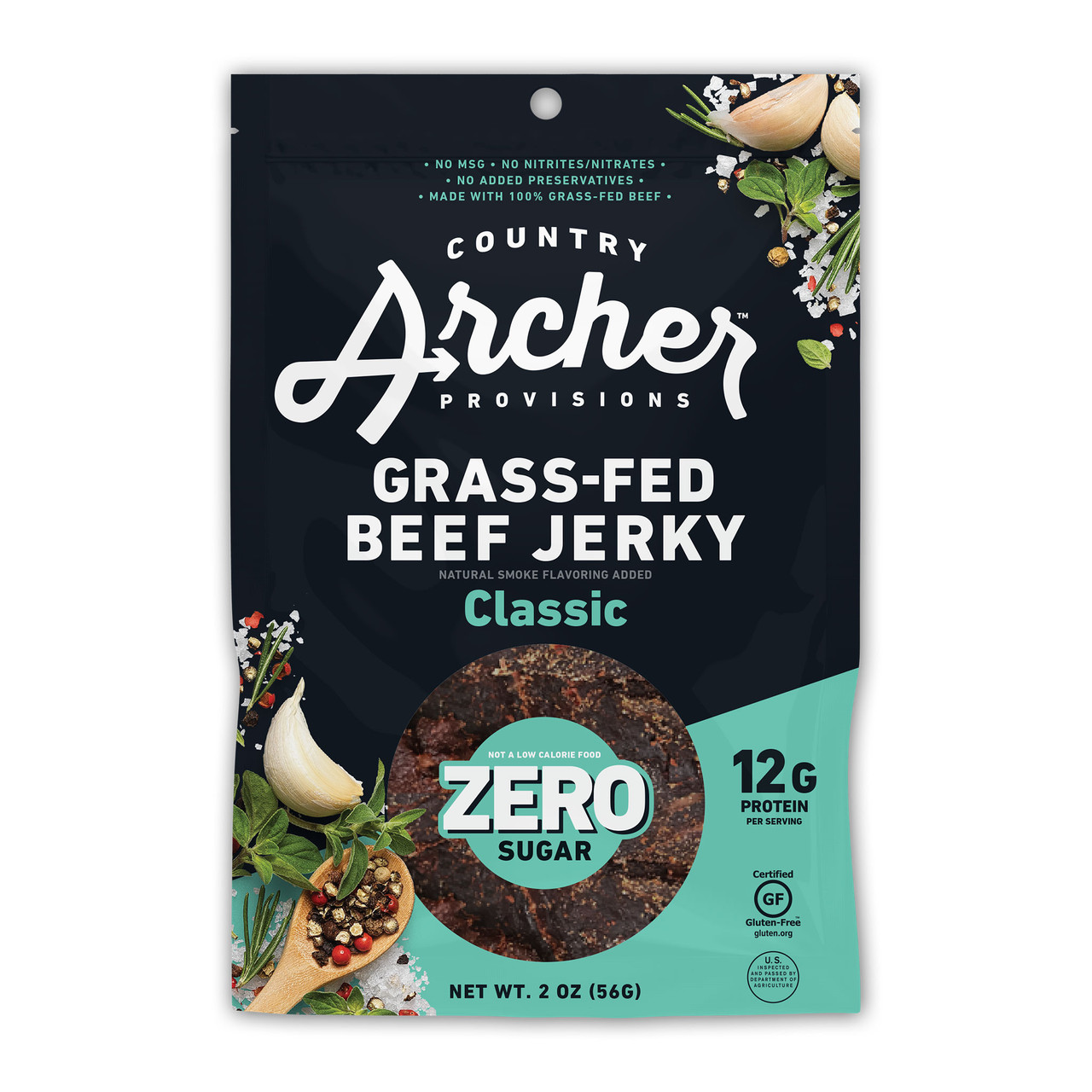 Country Archer Zero Sugar Grass-Fed Classic Beef Jerky 2 oz (Pack of 12)