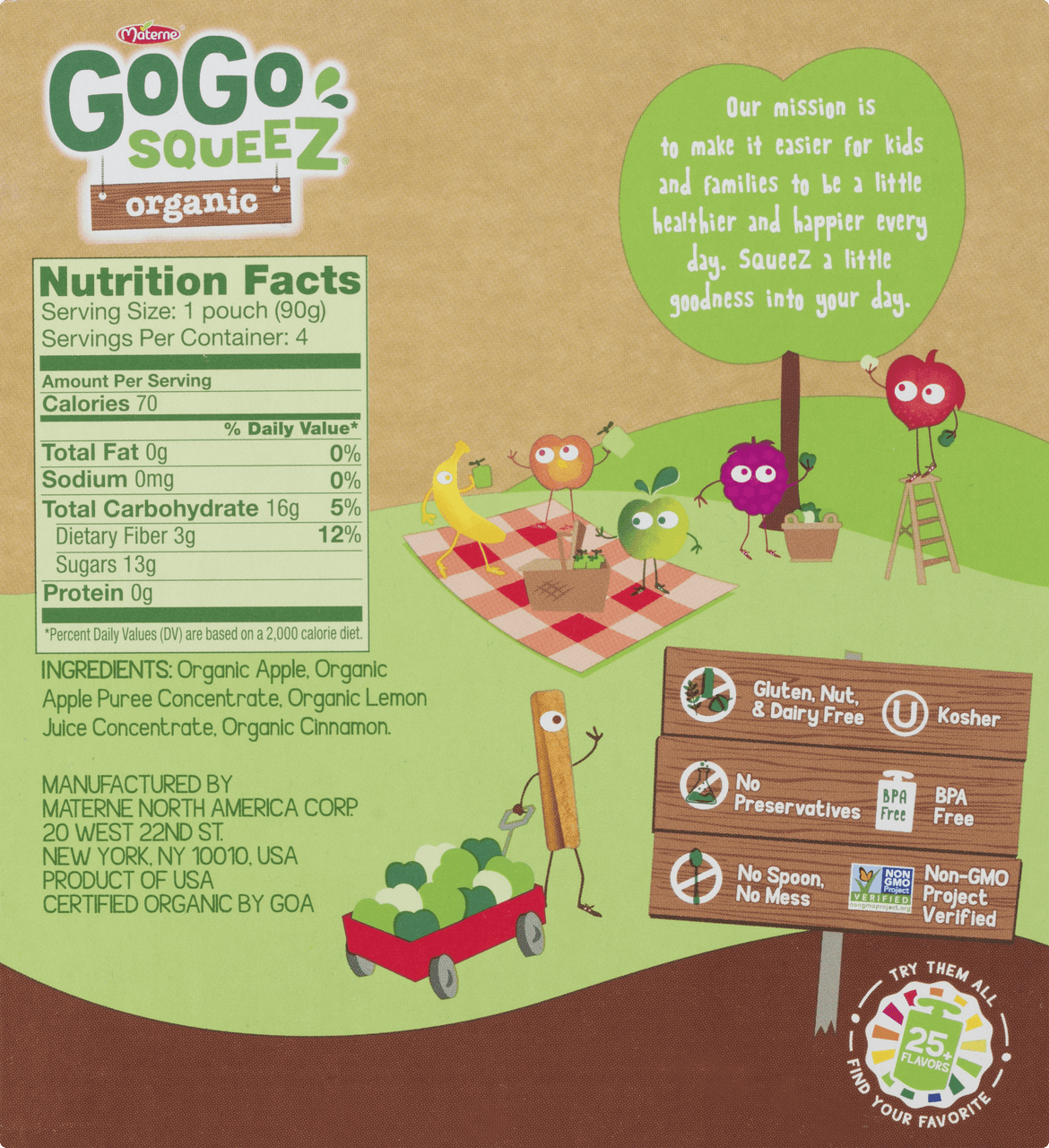 GoGo Squeeze Organic Apple Cinnamon Fruit Pouches 4 ct (Pack of 12) - Image 2