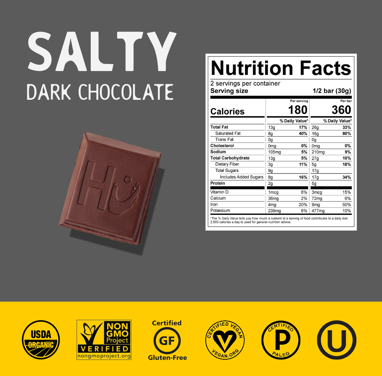 HU Organic Salty Dark Chocolate Bar 2.1 oz (Pack of 12) - Image 3
