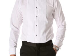Ferrecci Men's Max White Slim Fit Wing Tip Collar Pleated Tuxedo Shirt