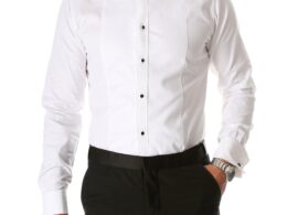 Ferrecci Men's Rome White Slim Fit Pique Wing Tip Collar Tuxedo Shirt with Bib