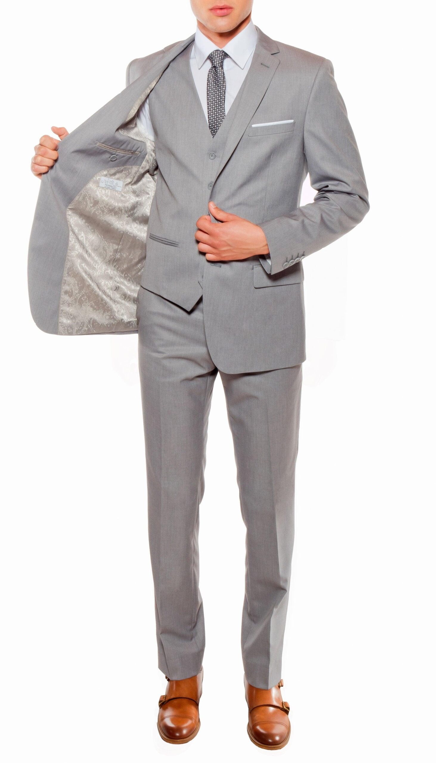 Ferrecci Mens Savannah Light Grey Slim Fit 3 Piece Suit - Image 2