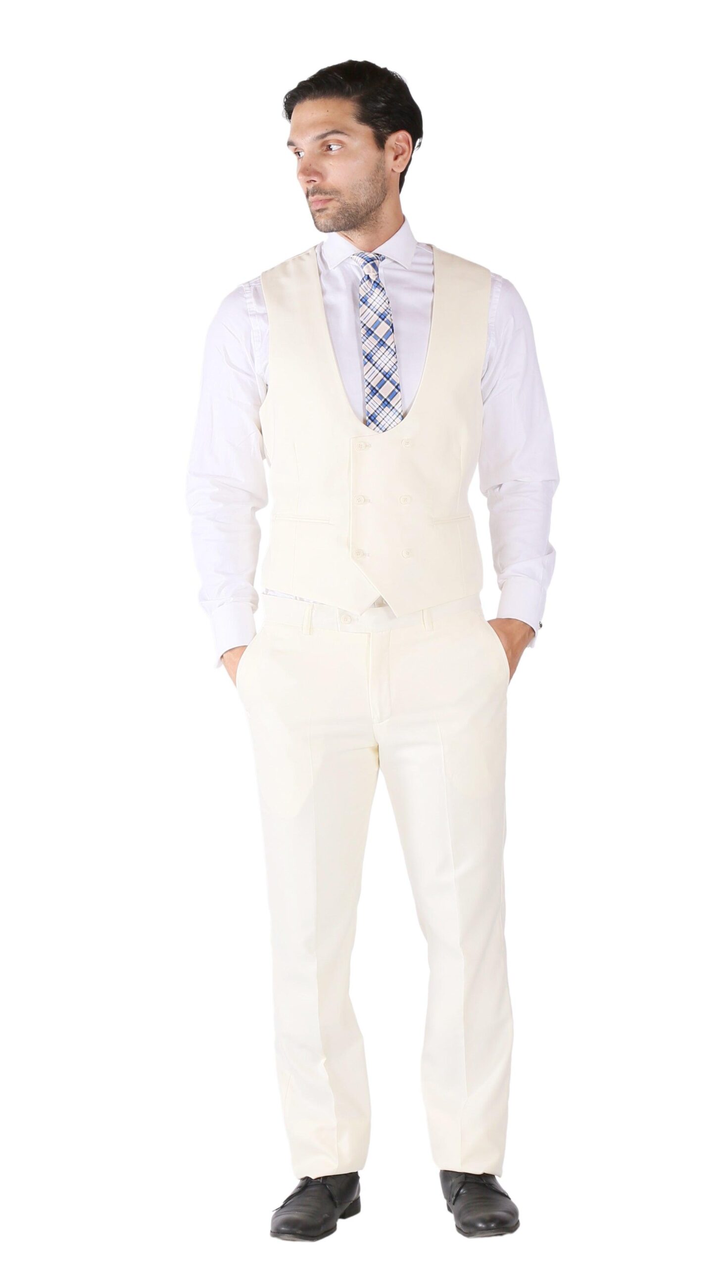 Hart 3pc Slim Fit Winter White Suit - Image 4