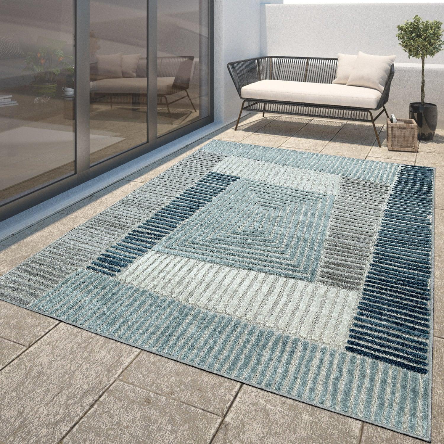 In- & Outdoor Rug Marrakesh Carved Design - Aqua Blue