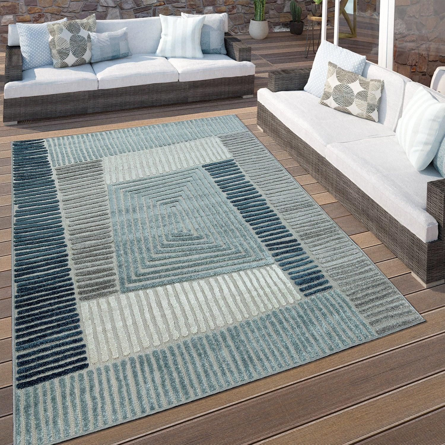 In- & Outdoor Rug Marrakesh Carved Design - Aqua Blue - Image 2