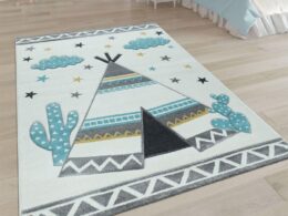 Kids Rug Modern Pastel Colors Teepee Tent in Desert 3D