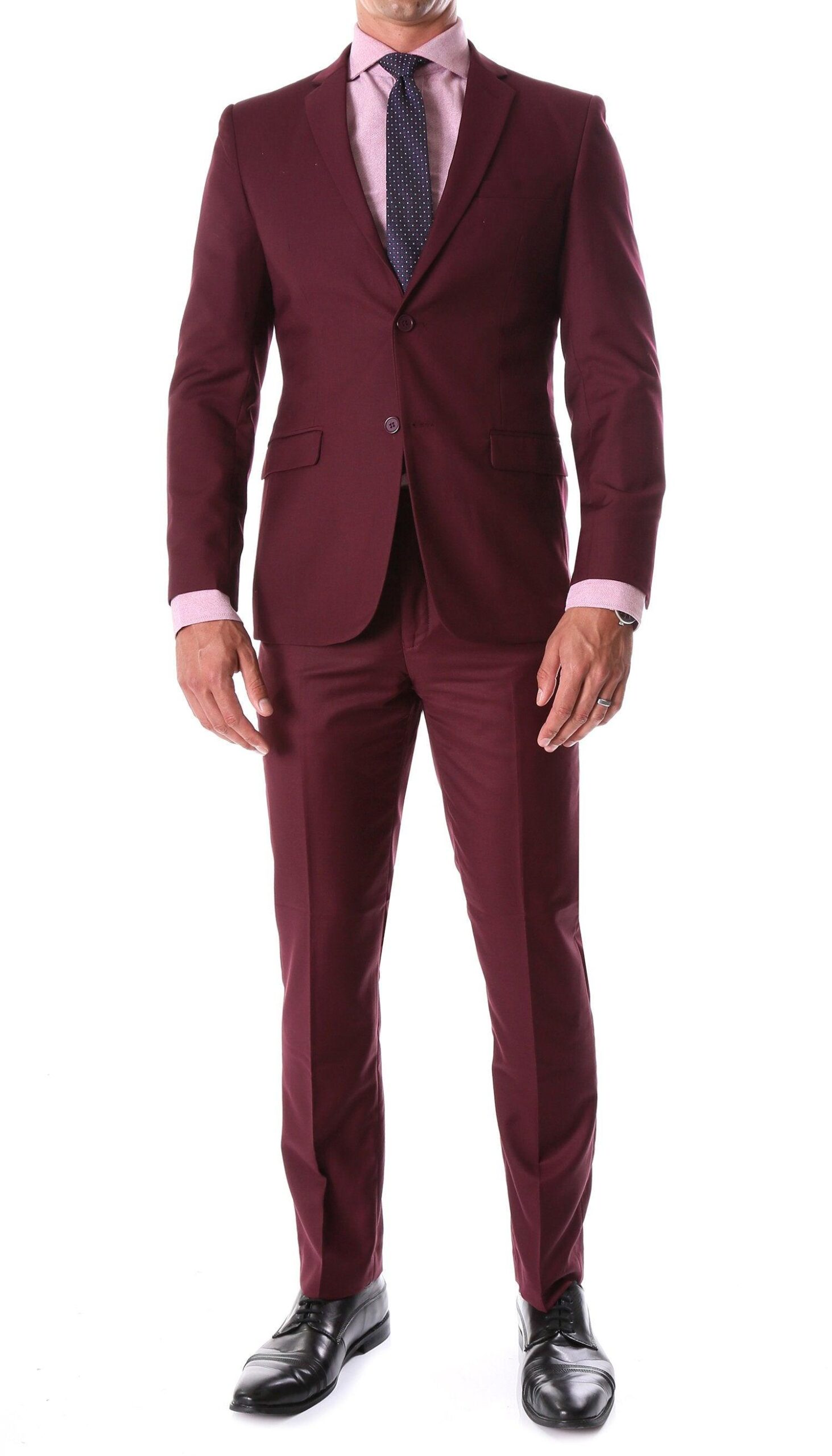 Oslo Burgundy Notch Lapel 2 Piece Slim Fit Suit - Image 27