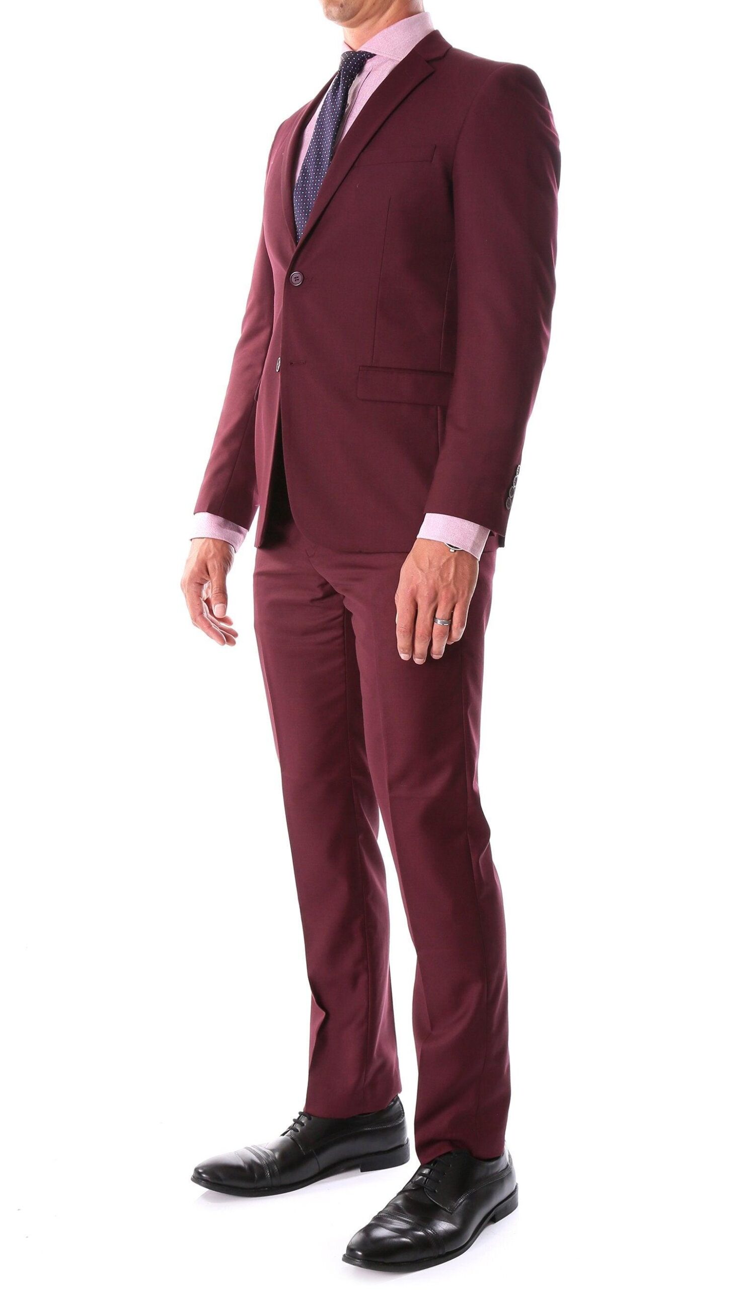 Oslo Burgundy Notch Lapel 2 Piece Slim Fit Suit - Image 2