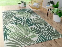 Outdoor Rug Ostende Palm Leaf Pattern - Green White