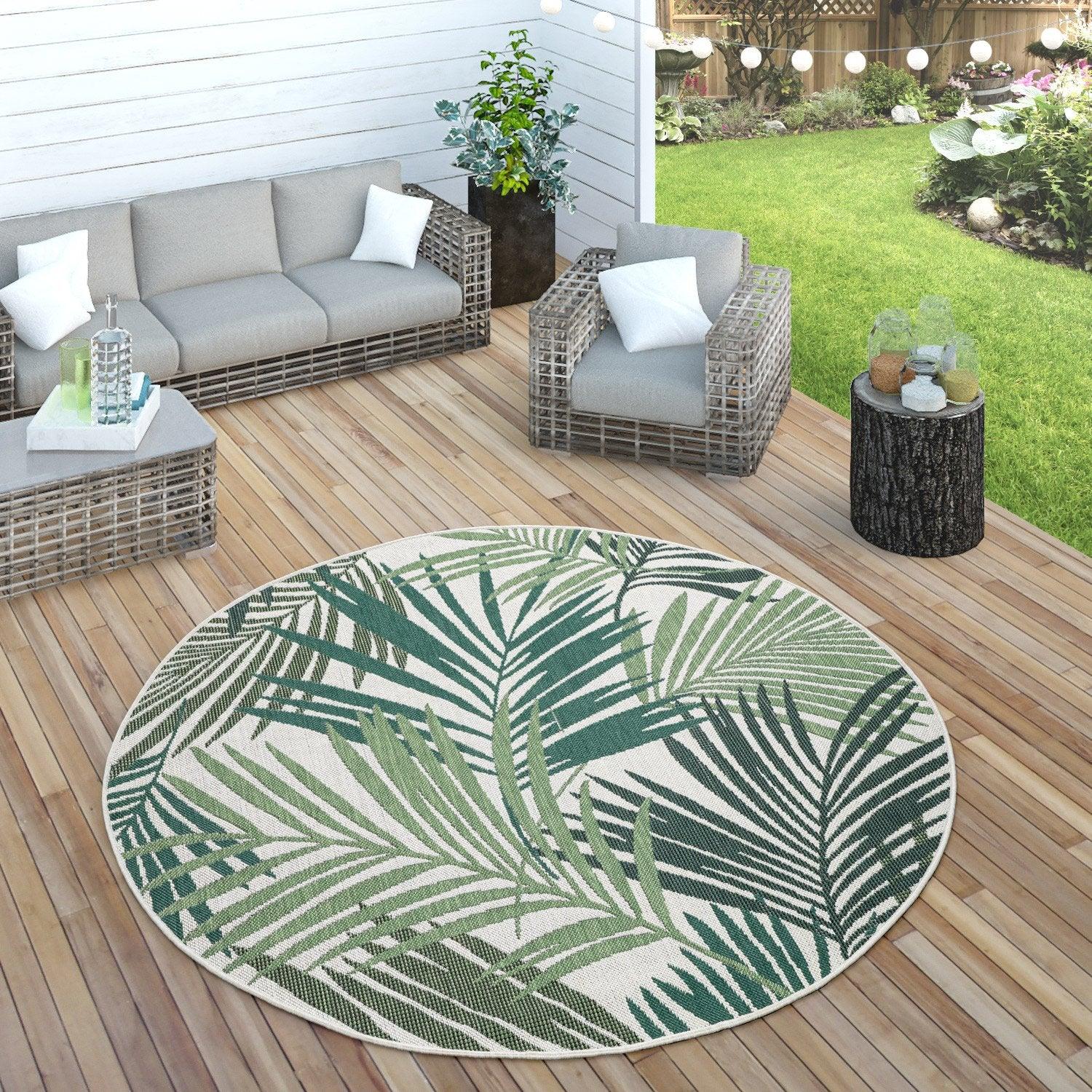 Outdoor Rug Ostende Palm Leaf Pattern - Green White - Image 9