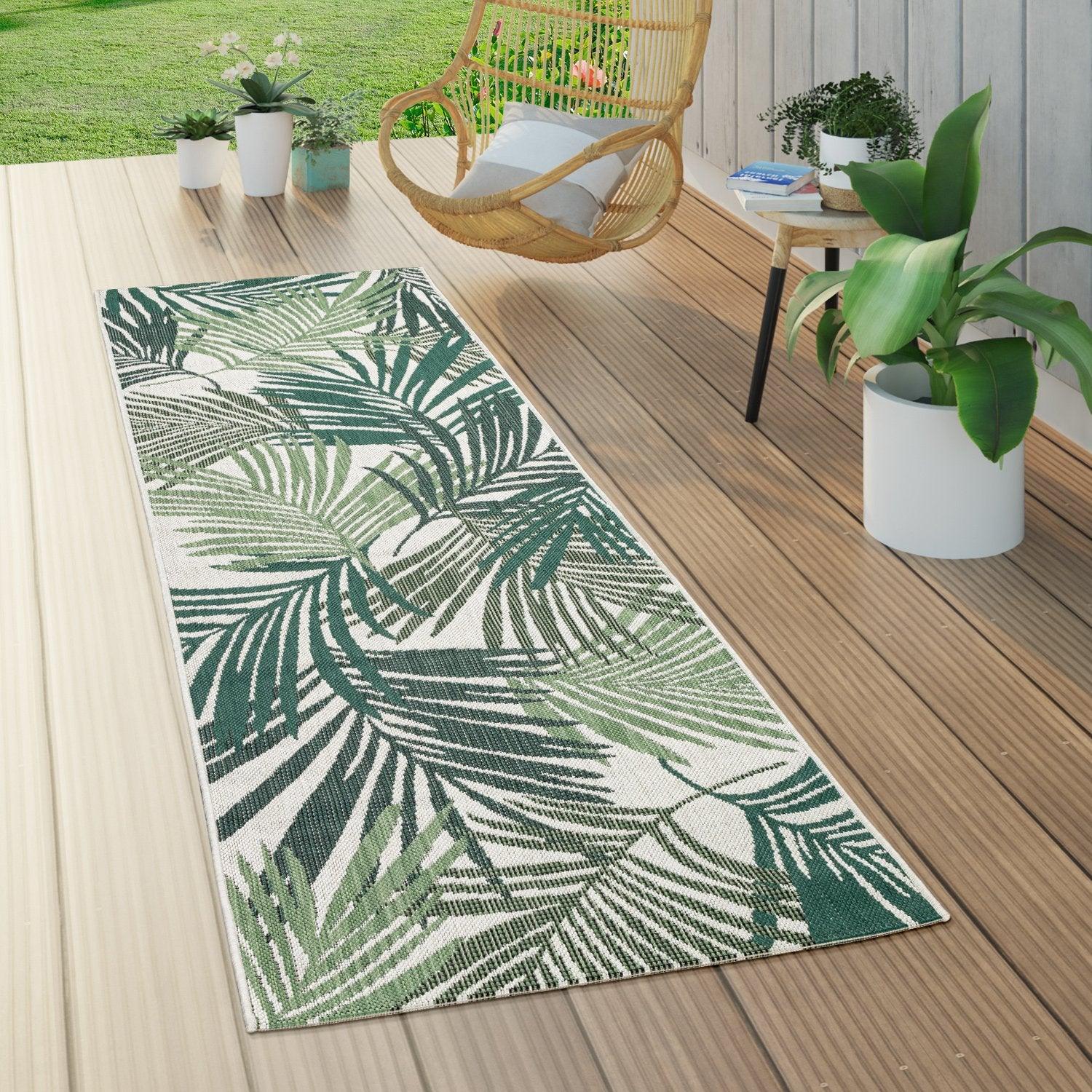 Outdoor Rug Ostende Palm Leaf Pattern - Green White - Image 6
