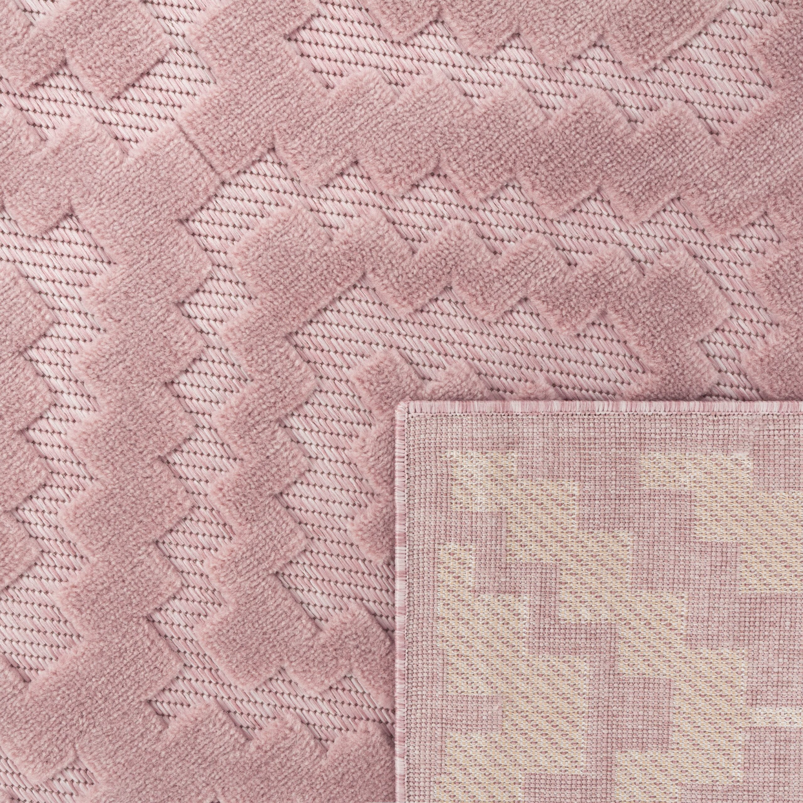 Indoor Outdoor Rug Livorno Trellis High-Low Pattern In Pink - Image 4