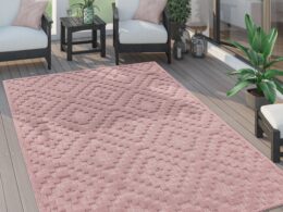 Indoor Outdoor Rug Livorno Trellis High-Low Pattern In Pink