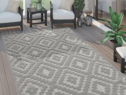 Indoor Outdoor Rug Livorno Trellis High-Low Pattern In Grey